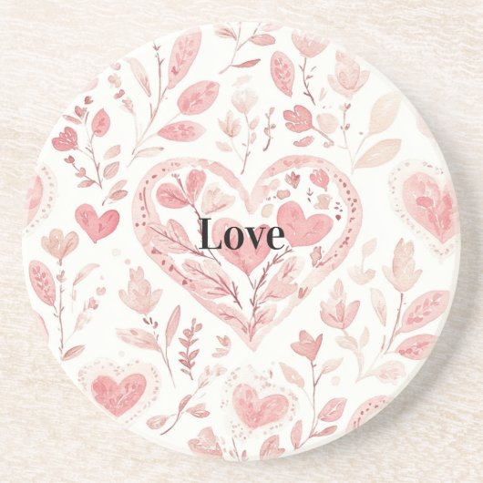Pink Hearts Floral Love Zandsteen Onderzetter (Voorkant)