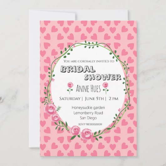 Pink Hearts Flower Bridal Shower Invitation Card Kaart (Voorkant)