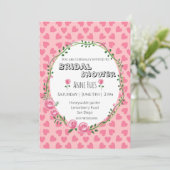  Pink Hearts Flower Bridal Shower Invitation Card Kaart (Staand voorkant)