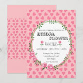  Pink Hearts Flower Bridal Shower Invitation Card Kaart (Voorkant / Achterkant)