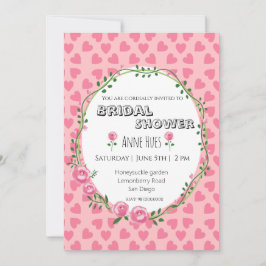  Pink Hearts Flower Bridal Shower Invitation Card Kaart