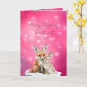 Pink Hearts Fox Bunny Glitzy Sweetheart Christmas Kaart (Gele Bloem)