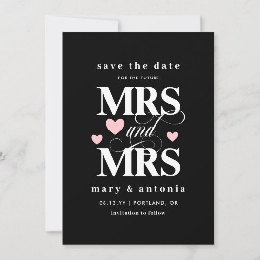 Pink Hearts Future Mrs & Mrs Lesbian Save the Date (Voorkant)