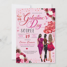 Pink Hearts Galentine's Day Girl Friends Party Kaart