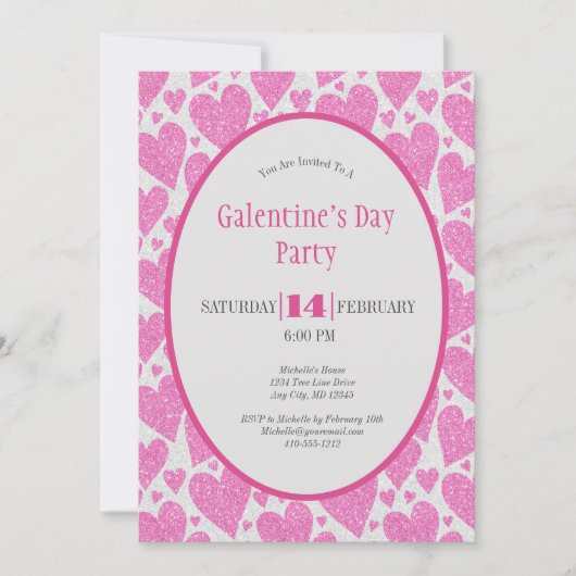 Pink Hearts Galentine's Day Party Kaart (Voorkant)