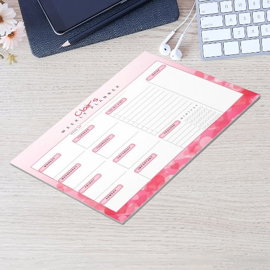 Pink Hearts gepersonaliseerde wekelijkse planner Notitieblok