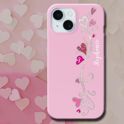 Pink Hearts Glitter Girly Girl Case-Mate iPhone Case