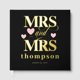 Pink Hearts Gold Mrs. & Mrs. Lesbian Wedding Gastenboek