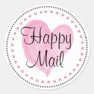 Pink Hearts Happy Mail Ronde Sticker