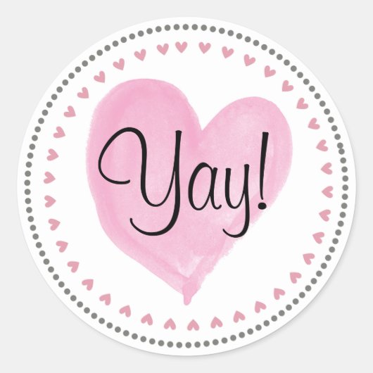 Pink Hearts Happy Mail Yay Ronde Sticker (Voorkant)