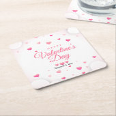 Pink Hearts Happy Valentine's Day Kartonnen Onderzetters (Schuin)