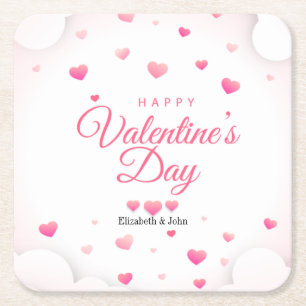 Pink Hearts Happy Valentine's Day Kartonnen Onderzetters