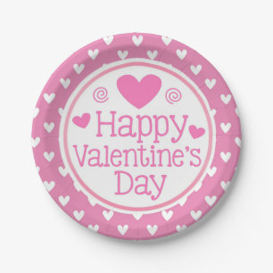 Pink Hearts Happy Valentines Day Kinder Partij Papieren Bordje