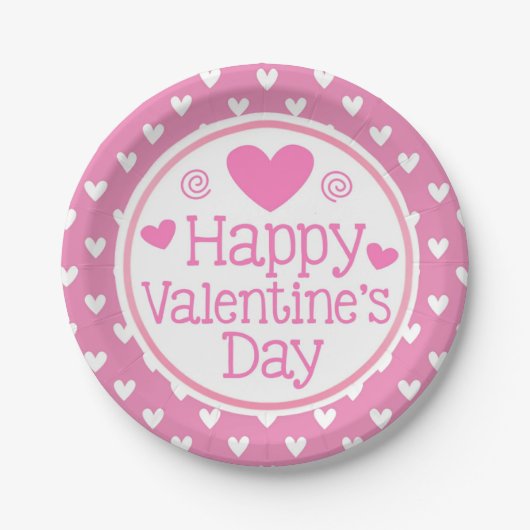 Pink Hearts Happy Valentines Day Kinder Partij Papieren Bordje (Voorkant)