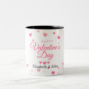 Pink Hearts Happy Valentine's Day Tweekleurige Koffiemok