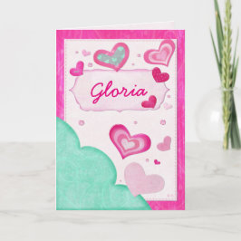 Pink Hearts Jeweled Custom Birthday Valentijn Feestdagen Kaart
