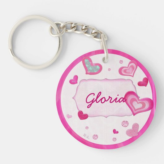 Pink Hearts Jeweled TWEEN GEPERSONALISEERDE Sweet Sleutelhanger (Voorkant)