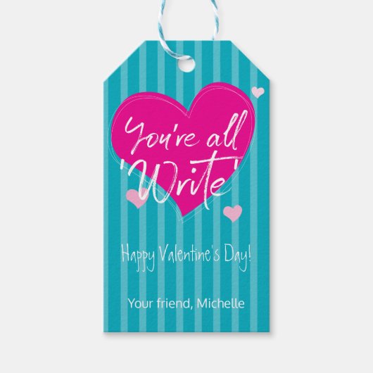 Pink Hearts Jullie zijn allemaal "schrijven" Class Cadeaulabel (Voorkant)