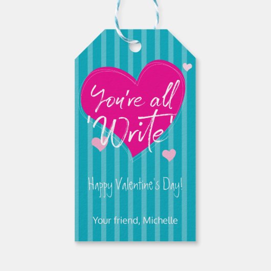 Pink Hearts Jullie zijn allemaal "schrijven" Class Cadeaulabel (Achterkant)