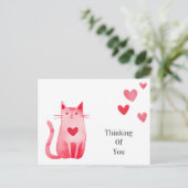 Pink Hearts Kitty Cat denkt aan je Briefkaart (Staand voorkant)