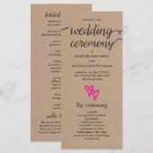 Pink Hearts Kraft Wedding Programma Programmakaart (Voorkant / Achterkant)