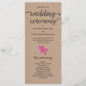 Pink Hearts Kraft Wedding Programma Programmakaart (Voorkant)