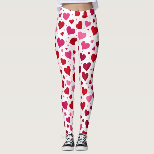 Pink Hearts Leggings - Vrouwen Mode Tights Patt (Voorkant)