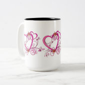 Pink Hearts Linked Tweekleurige Koffiemok (Voorkant links)
