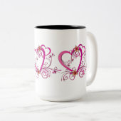 Pink Hearts Linked Tweekleurige Koffiemok (Voorkant rechts)