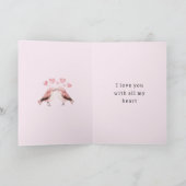 Pink Hearts Love Birds Valentine's Day Wedding Kaart (Binnen)
