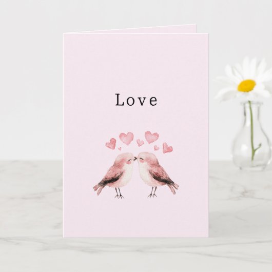 Pink Hearts Love Birds Valentine's Day Wedding Kaart (Kleine Plant)