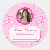 Pink Hearts Love Coupons met foto Ronde Sticker (Voorkant)