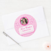 Pink Hearts Love Coupons met foto Ronde Sticker (Envelop)