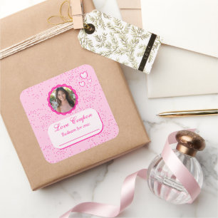 Pink Hearts Love Coupons met foto Vierkante Sticker