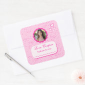 Pink Hearts Love Coupons met foto Vierkante Sticker (Envelop)