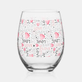 Pink Hearts Love Script Pattern Happy Valentine's  Wijnglas Zonder Voet (Voorkant)
