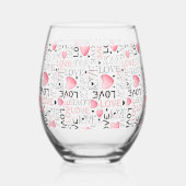 Pink Hearts Love Script Pattern Happy Valentine's  Wijnglas Zonder Voet (Achterkant)
