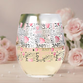 Pink Hearts Love Script Pattern Happy Valentine's  Wijnglas Zonder Voet