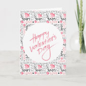 Pink Hearts Love Typography Happy Valentine's Day Kaart (Voorkant)