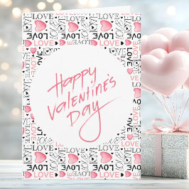 Pink Hearts Love Typography Happy Valentine's Day Kaart