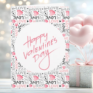 Pink Hearts Love Typography Happy Valentine's Day Kaart