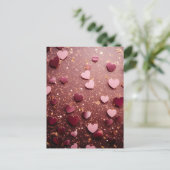 pink hearts on a pink and golden glitter ground briefkaart (Staand voorkant)