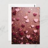 pink hearts on a pink and golden glitter ground briefkaart (Voorkant / Achterkant)