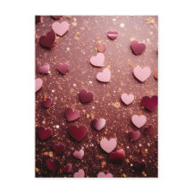 pink hearts on a pink and golden glitter ground