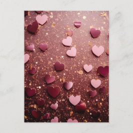 pink hearts on a pink and golden glitter ground briefkaart