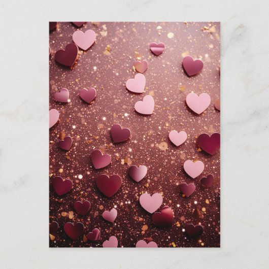 pink hearts on a pink and golden glitter ground briefkaart (Voorkant)