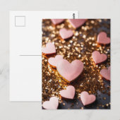 pink hearts on golden glitter ground for valentine briefkaart (Voorkant / Achterkant)
