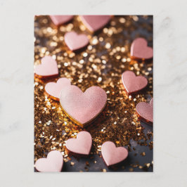 pink hearts on golden glitter ground for valentine briefkaart