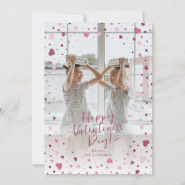 Pink Hearts Overlay Valentine’s Day Photo Card Kaart