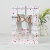 Pink Hearts Overlay Valentine’s Day Photo Card Kaart (Staand voorkant)